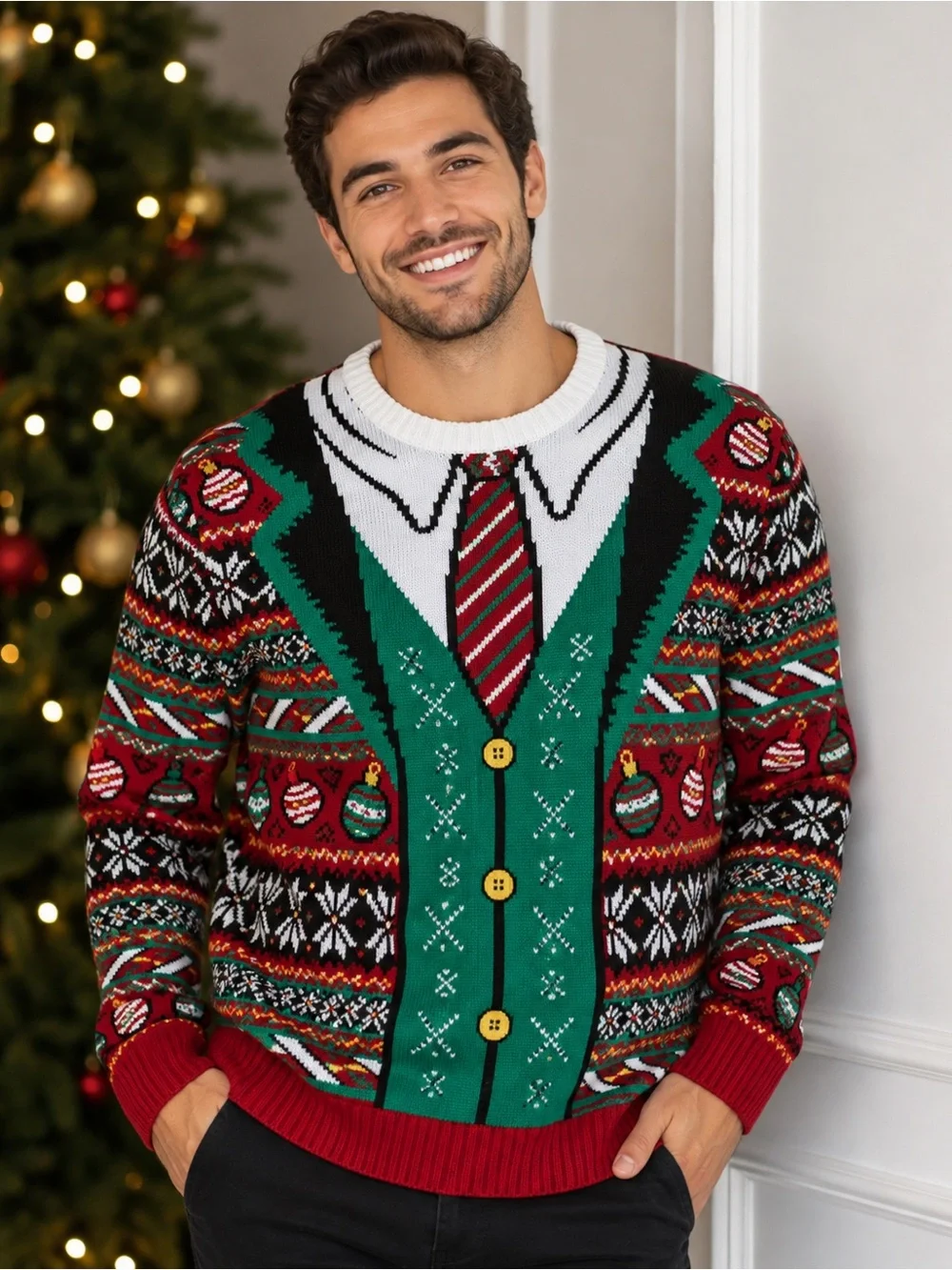 Holiday Novelty Knit Sweater - Green & Red